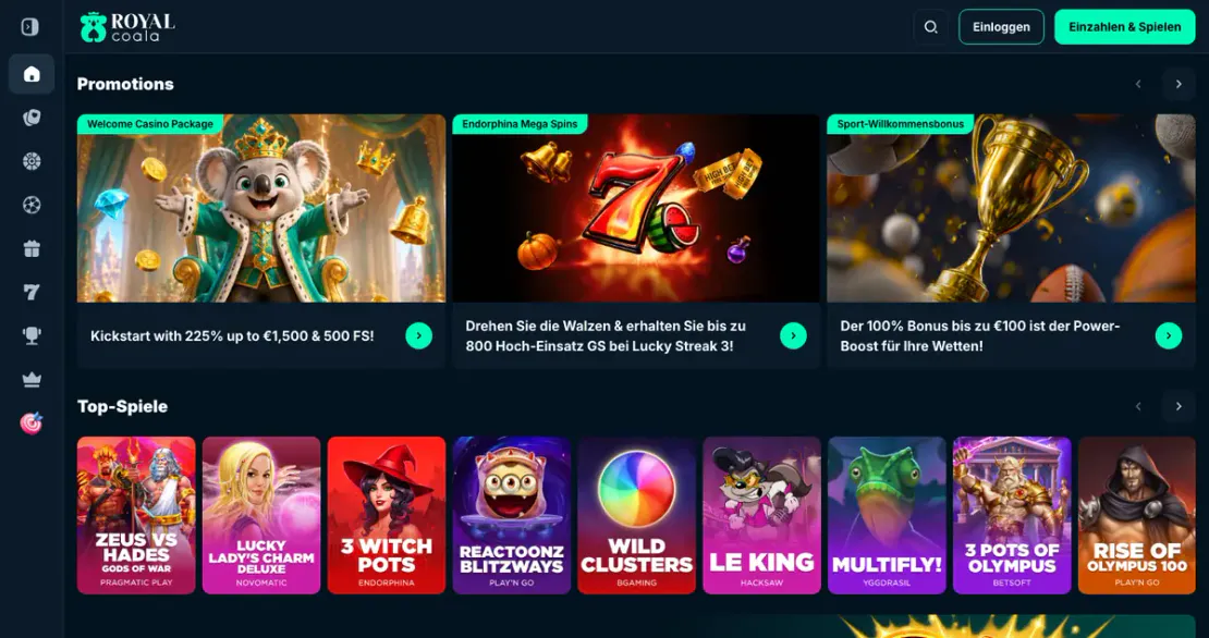 Casino-Lobby von royalcoala.com: Slots auf der Startseite