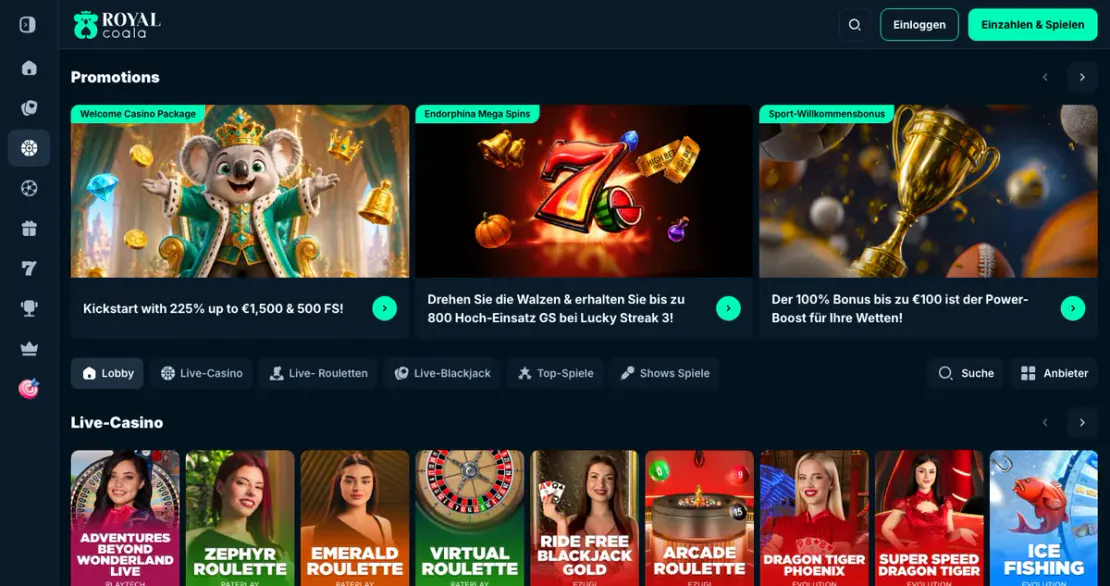 Live-Casino-Bereich von royalcoala.com